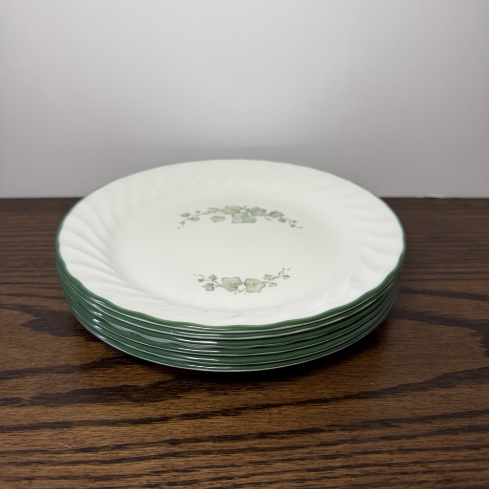 Vintage‎ Corelle Callaway Ivy Green Rim USA Made Salad Dessert Plates (6)